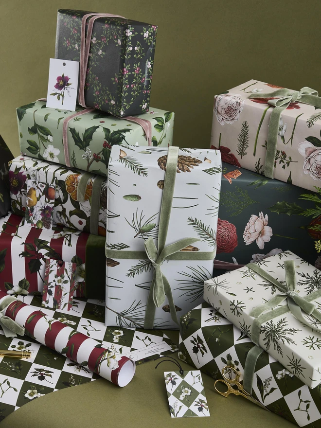 a group shot of different christmas wrap papers