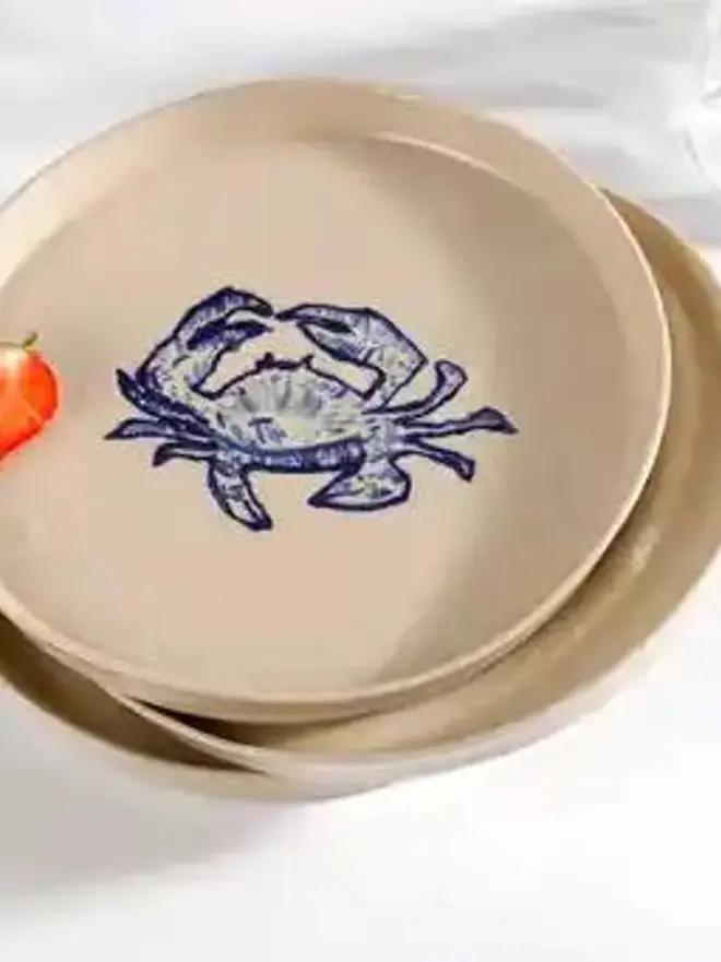 Handmade Ceramic Side Plate With A Blue Crab Design