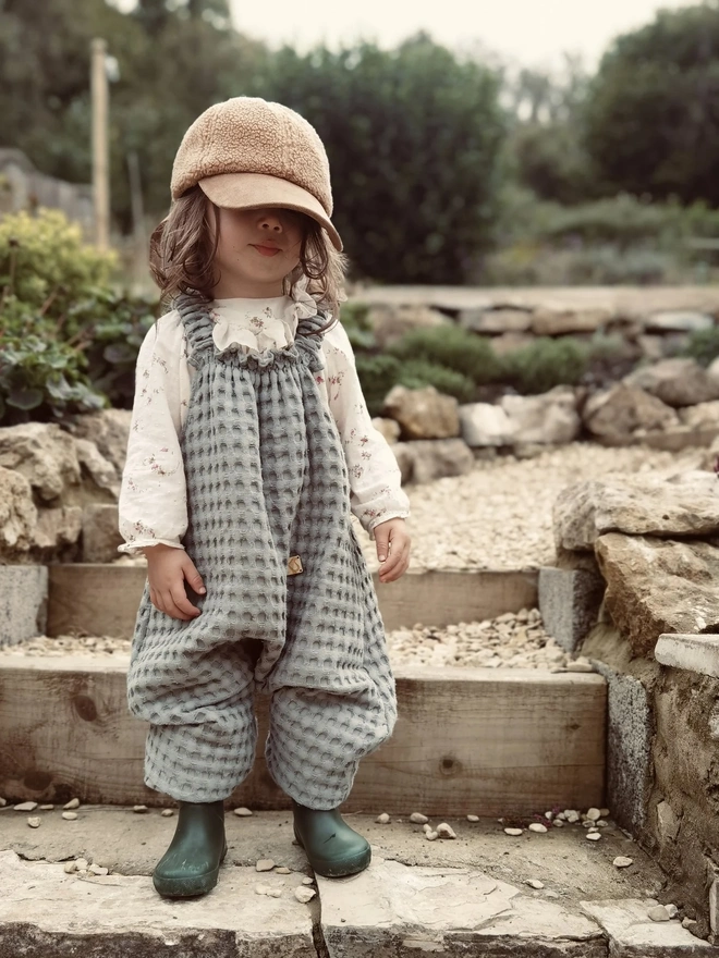 kids organic jumbo waffle dungarees duck egg
