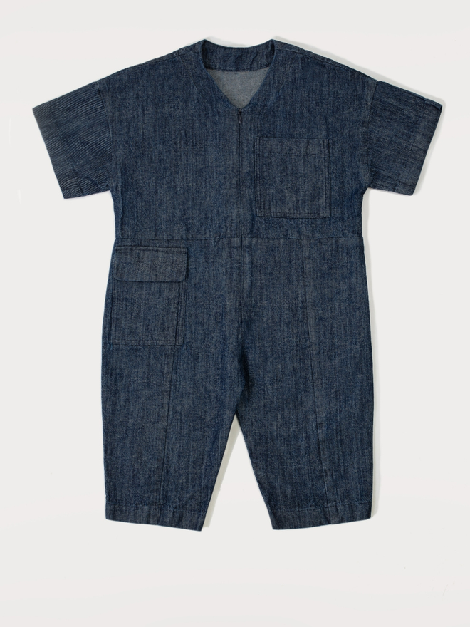 kids oversized denim boiler suit with zip front cool studio koter 