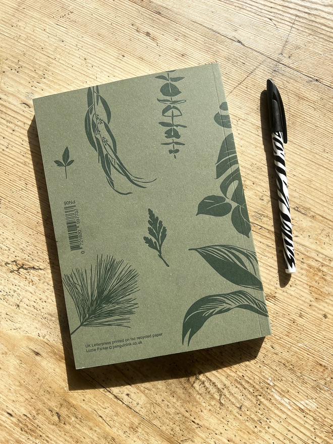Back of the notebook showing different types of Foliage.
