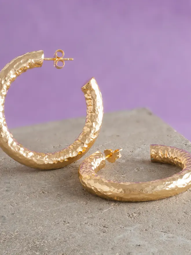 Hammered Gold Hoop Earrings