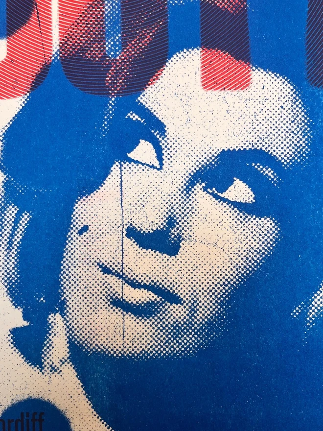 'Dusty Springfield' Handmade Risograph Gig Poster, zoomed in. 