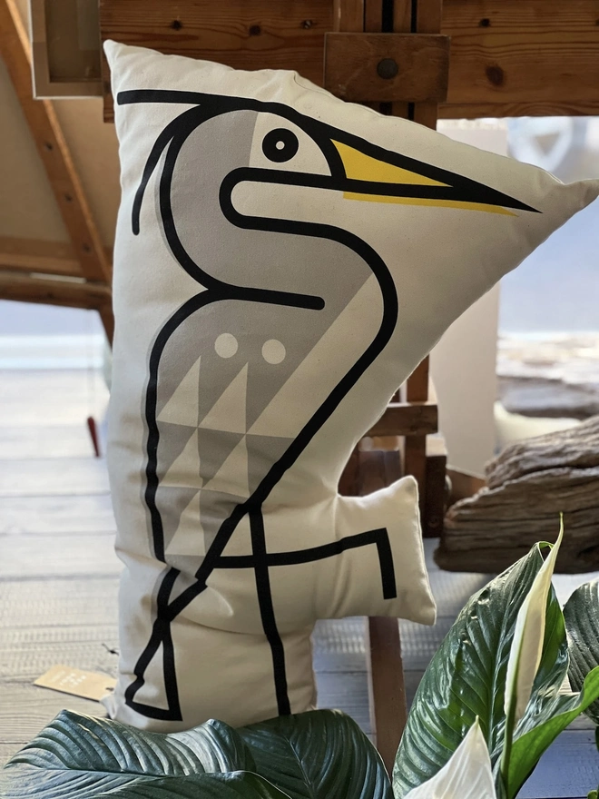 Heron Line Art Shaped Cushion