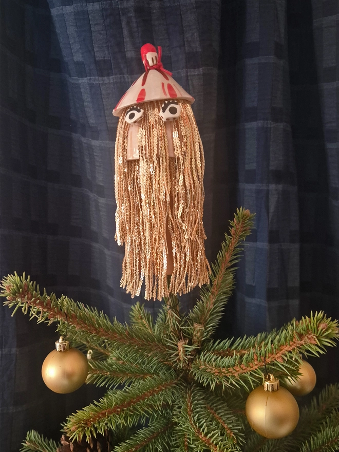 disco, Christmas, tree, topper, decoration, gold, creature, cute, festive, star