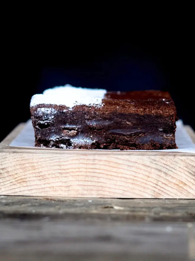 A slice of chocolate orange brownie