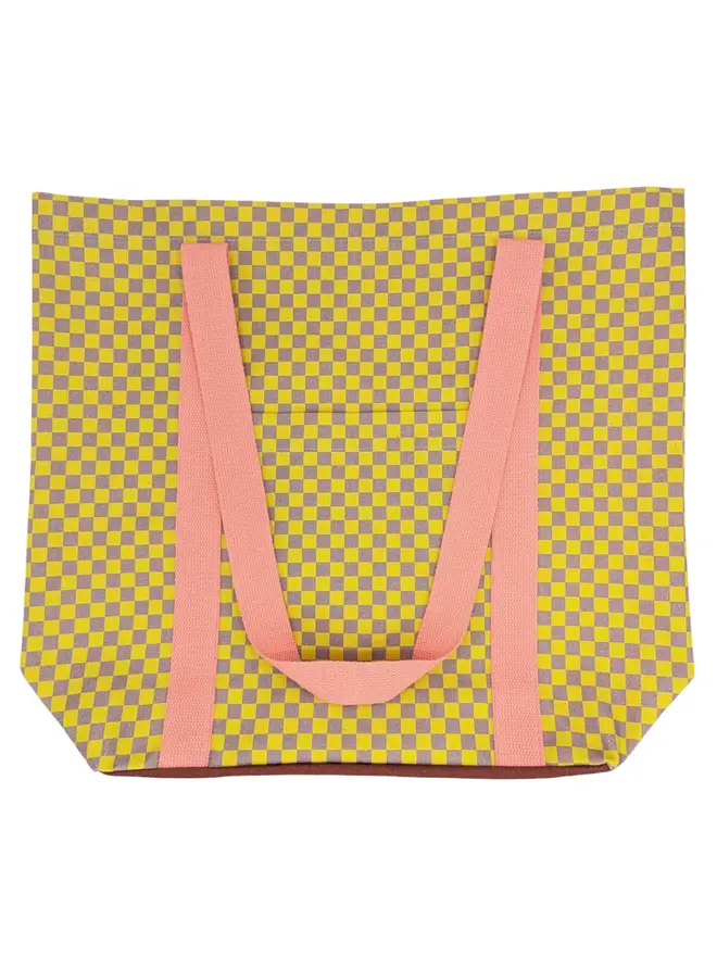 Tote Cotton Shopper Bag, a colourful patterned tote bag sitting on a plain white surface. 