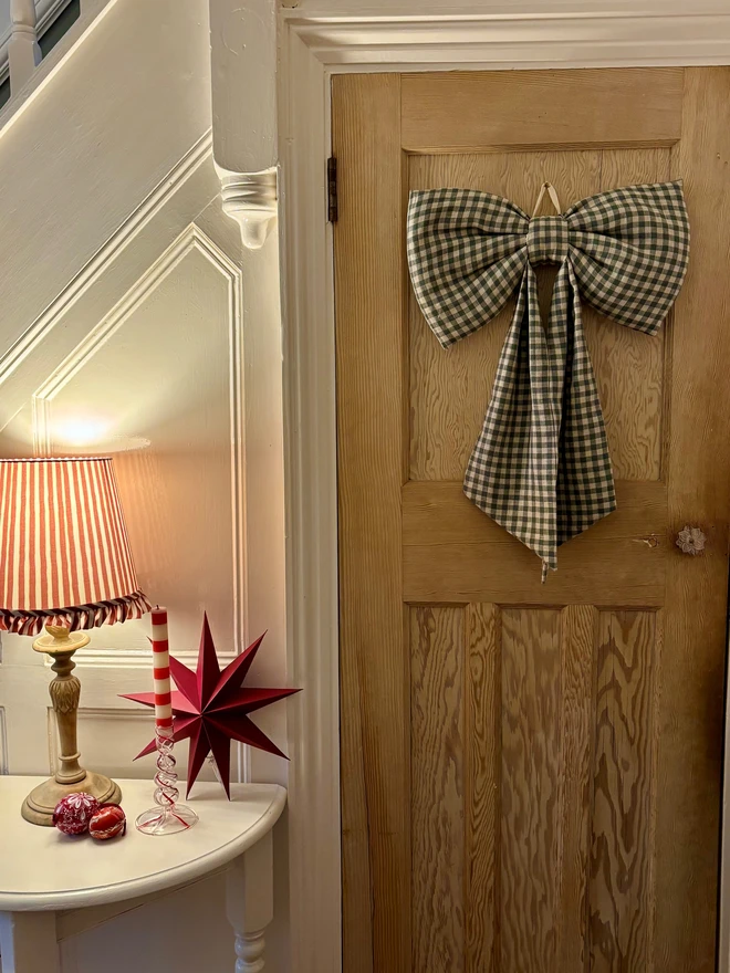 Green Gingham Linen Christmas Bow