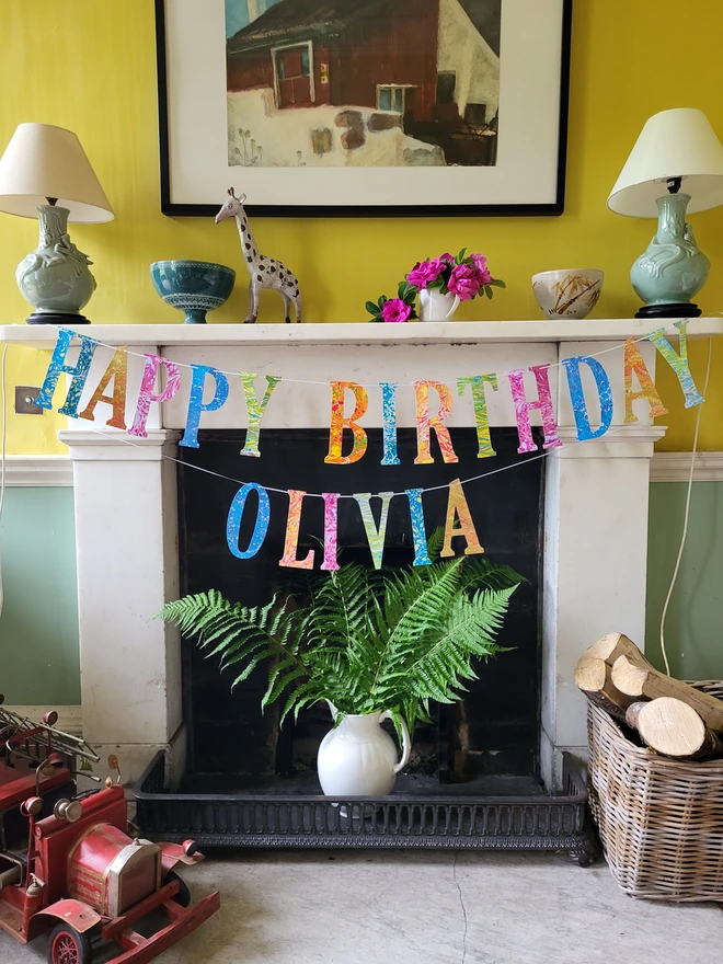personalised hand-marbled happy birthday banner