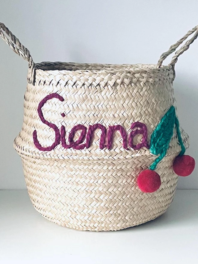 Personalised Cherry Name Belly Basket 