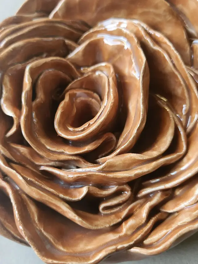 brown ceramic rose flower ceramic wall art hanging decorations gift pottery handmade unique 3d sculpture