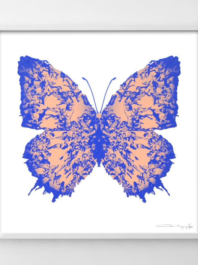 peach and electric blue butterfly screen print