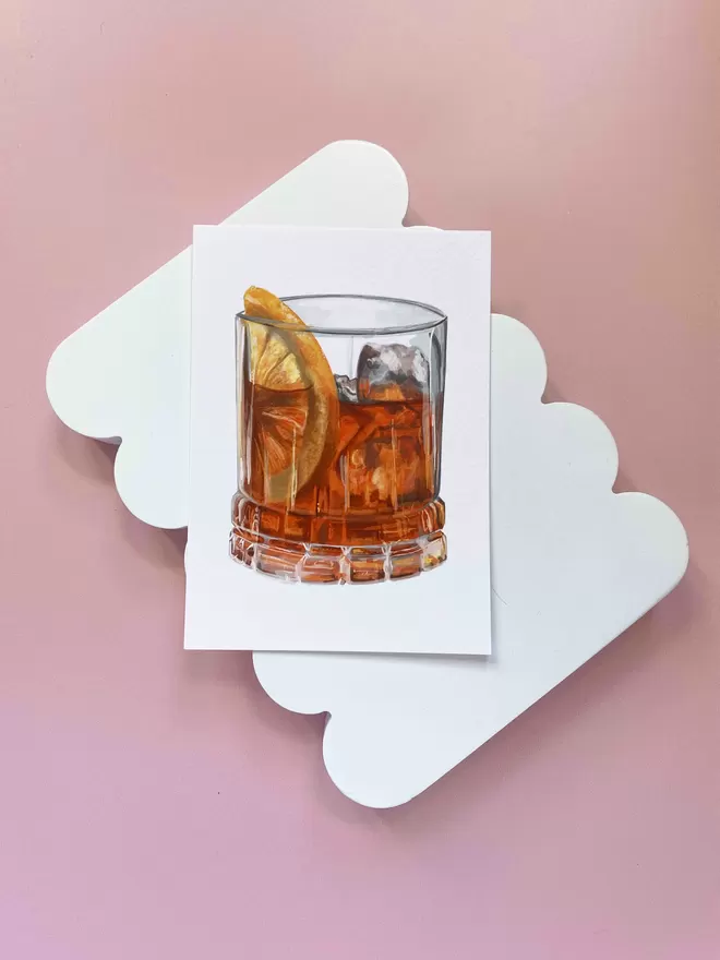 Postcard mini prints with three cocktail themed illustrations - Negroni, espresso martini and Aperol Spritz