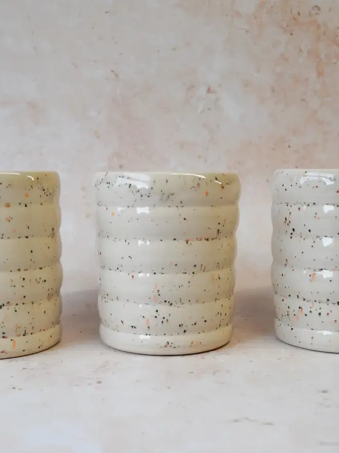 Speckle Pop’ handmade ceramic mugs — group view highlighting the natural speckled glaze