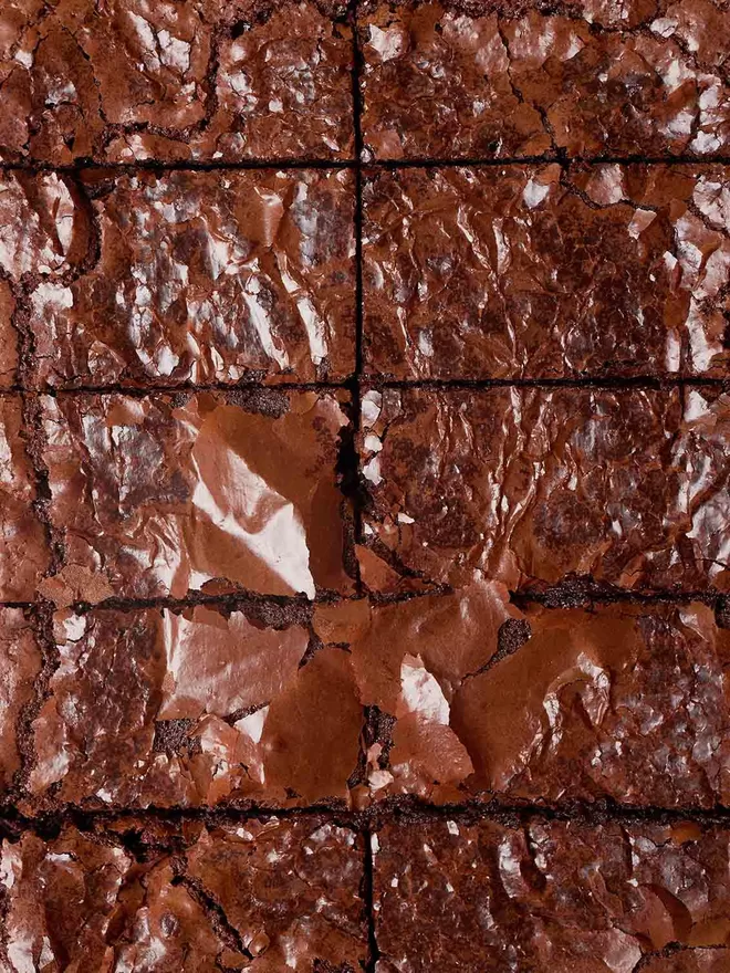 Birdseye view of classic fudge brownies without gluten
