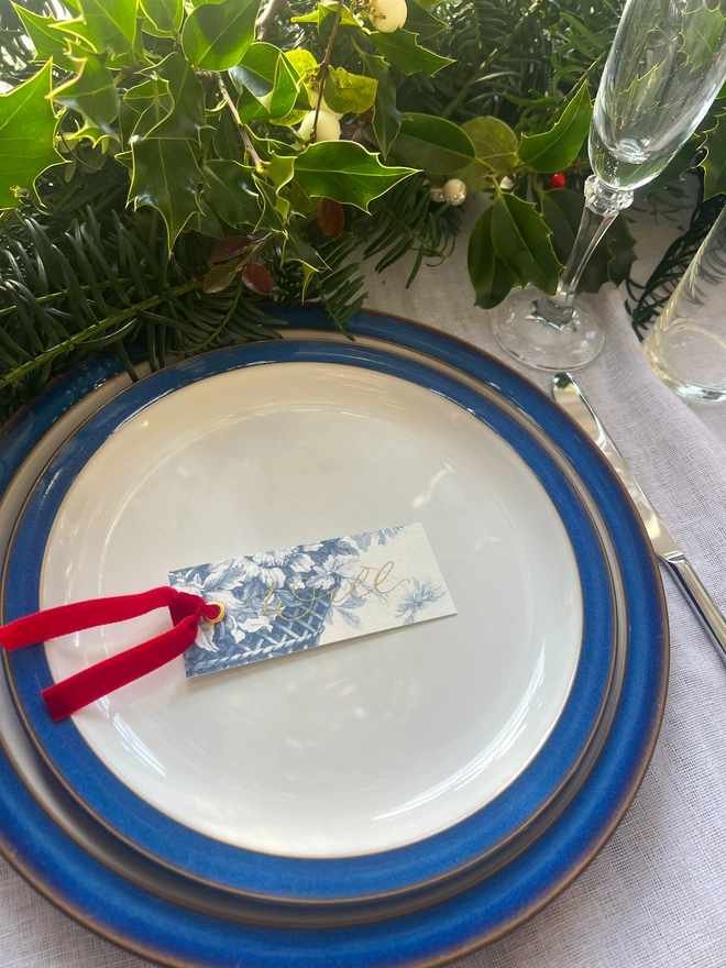 Personalised Calligraphy Chinoiserie Christmas Place Cards