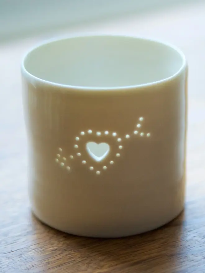 arrow heart cupid porcelain mini tealight holder