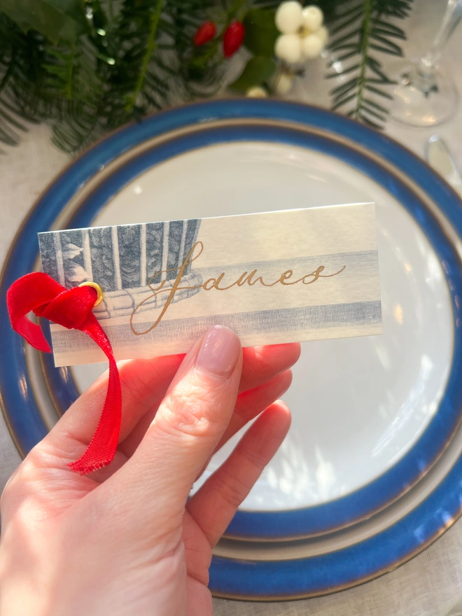 Personalised Calligraphy Chinoiserie Christmas Place Cards