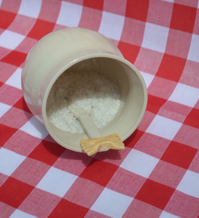 Alice Makes Pottery farfalle pasta salt pig with ceramic spoon hero