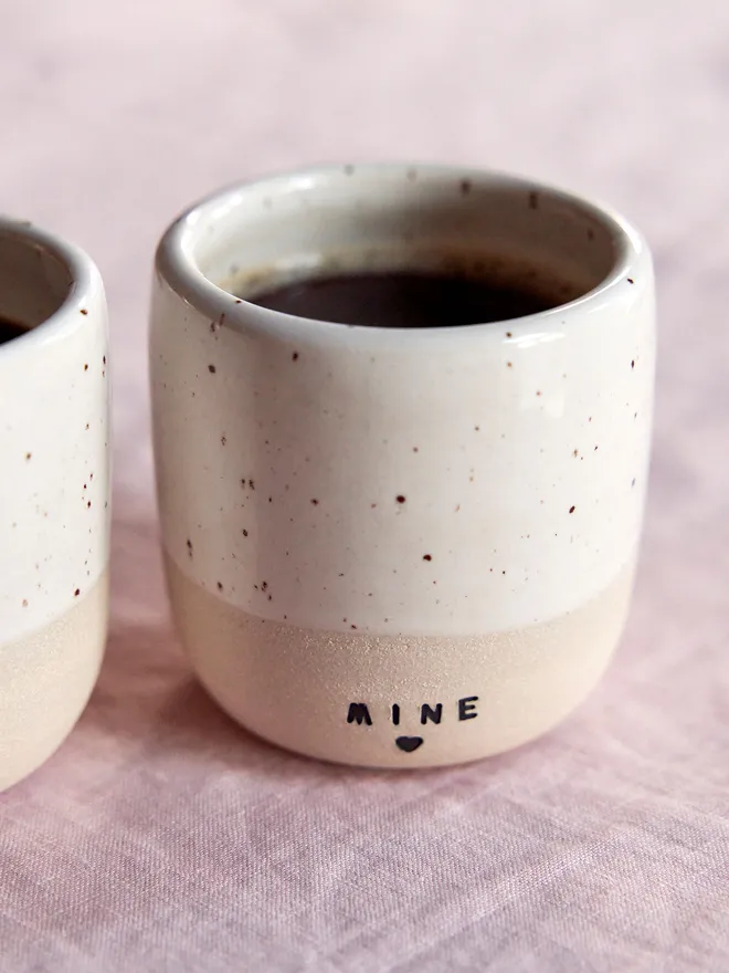 Mine and yours ceramic travel coffee cup