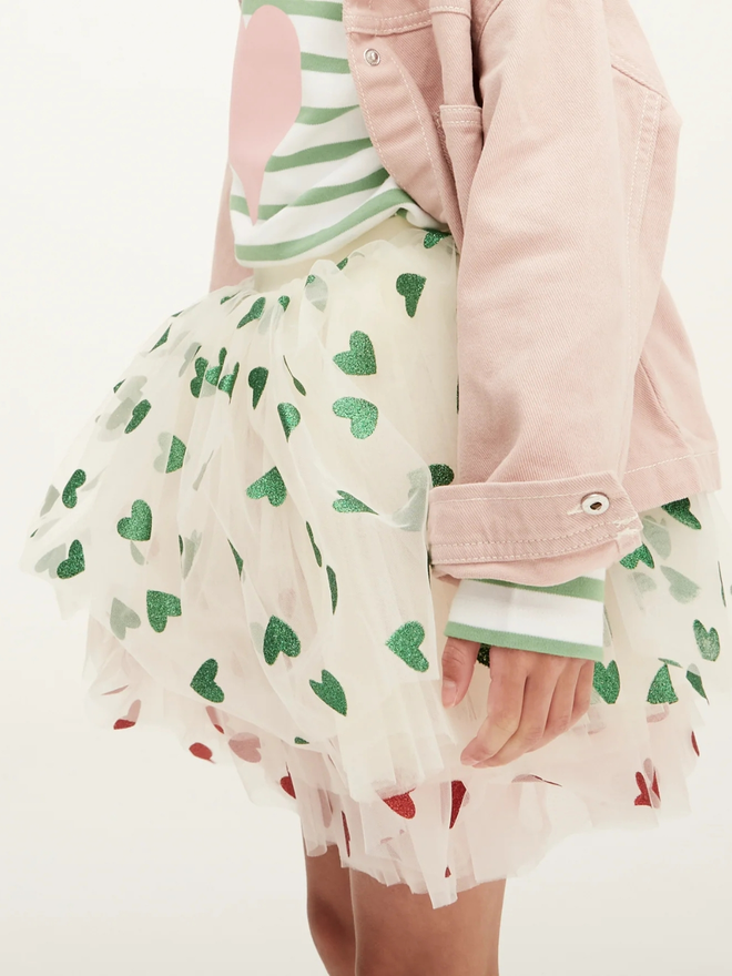 Vanilla Tutu with Green Glitter Hearts
