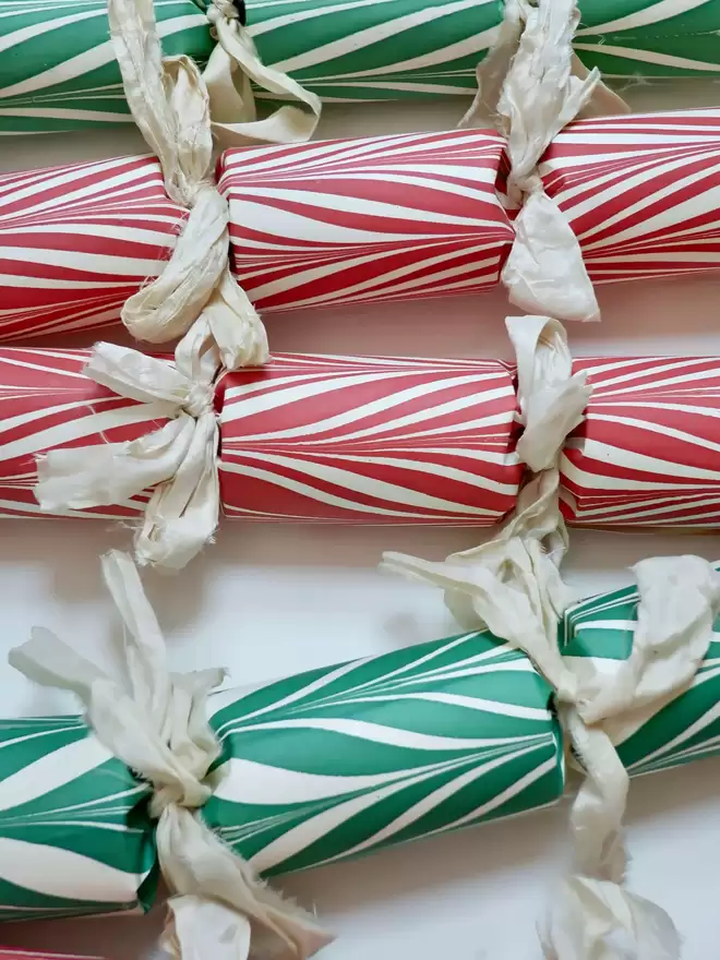 Red and Green, Candy Cane Christmas Crackers Fill Your Own Holly & Co