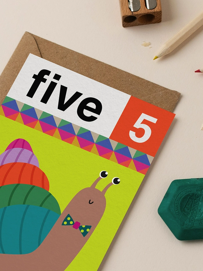 'Five 5th' Snail Birthday Card