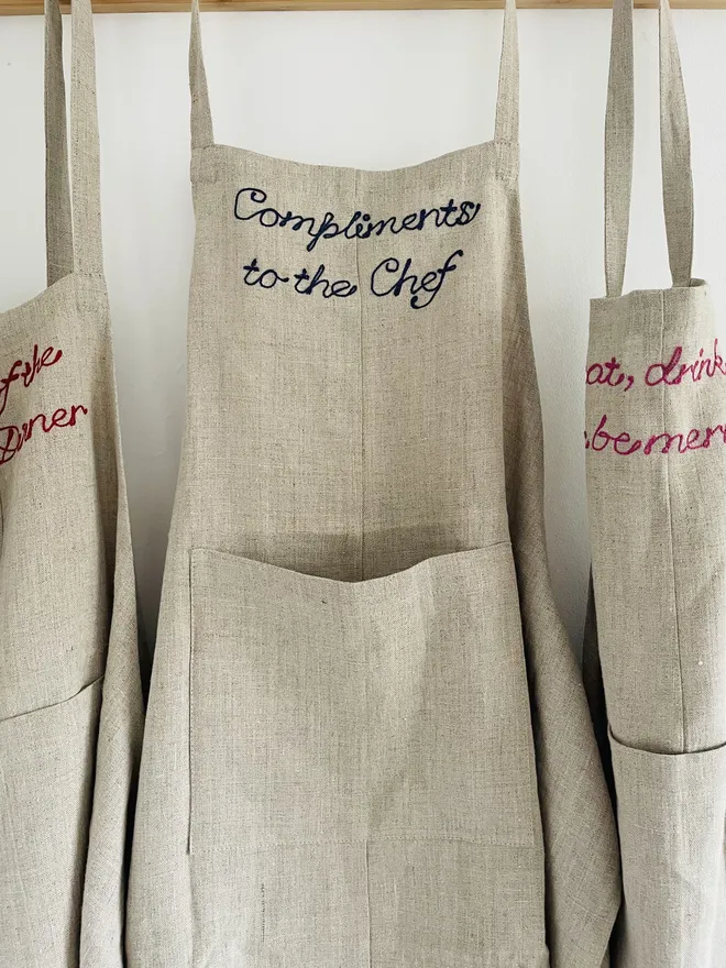 Embroidered Phrase Personalised Linen Apron