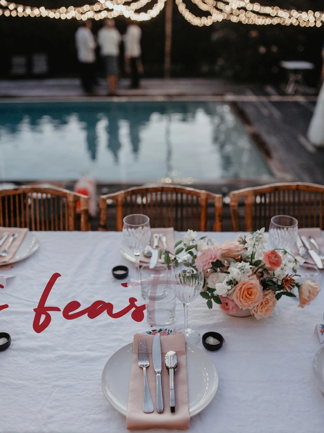lets feast vinyl sticker on a tablecloth