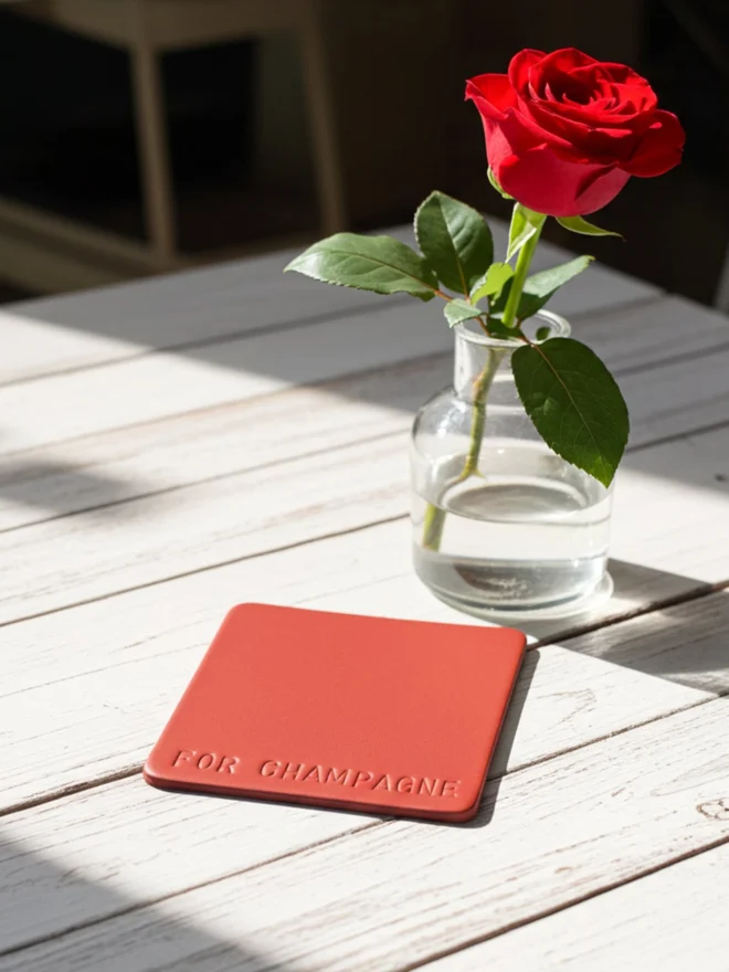 champagne leather coaster