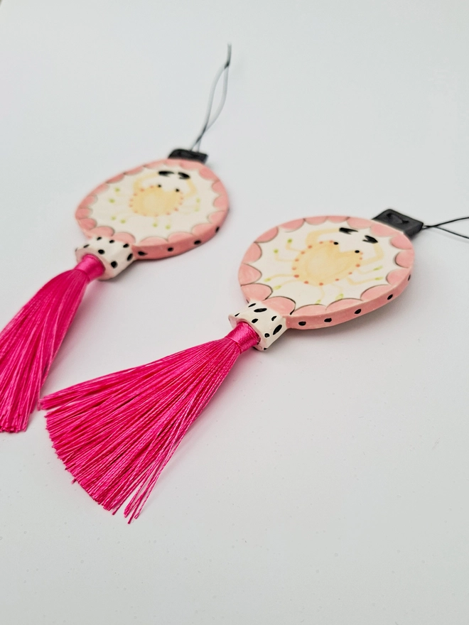 seafaring lantern ceramic pink handmade crab ship schooner silhouette chinoiserie decoration wall hanging art