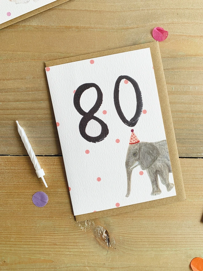 Eightieth Elephant Birthday Card