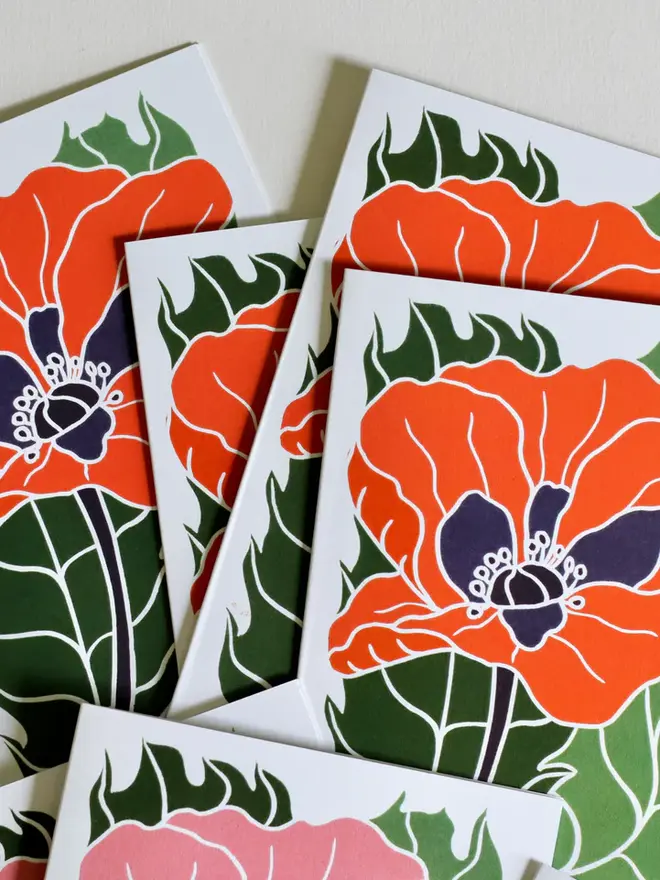 pink wild poppy notecard set