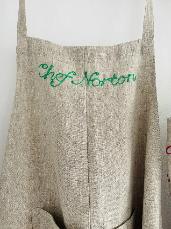 Embroidered Phrase Personalised Linen Apron