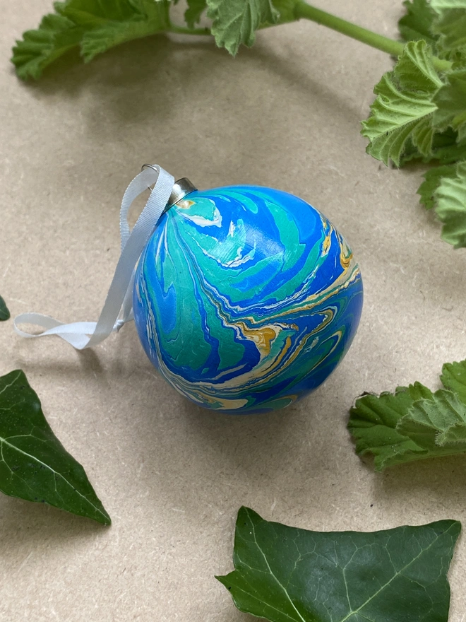 Hand-marbled ceramic bauble