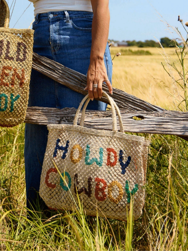 Howdy Cowboy Jute Tote Bag