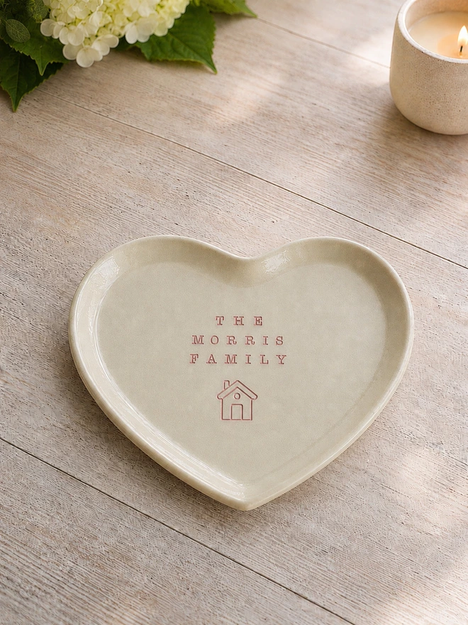 ceramic heart family name plate, jenny hopps pottery