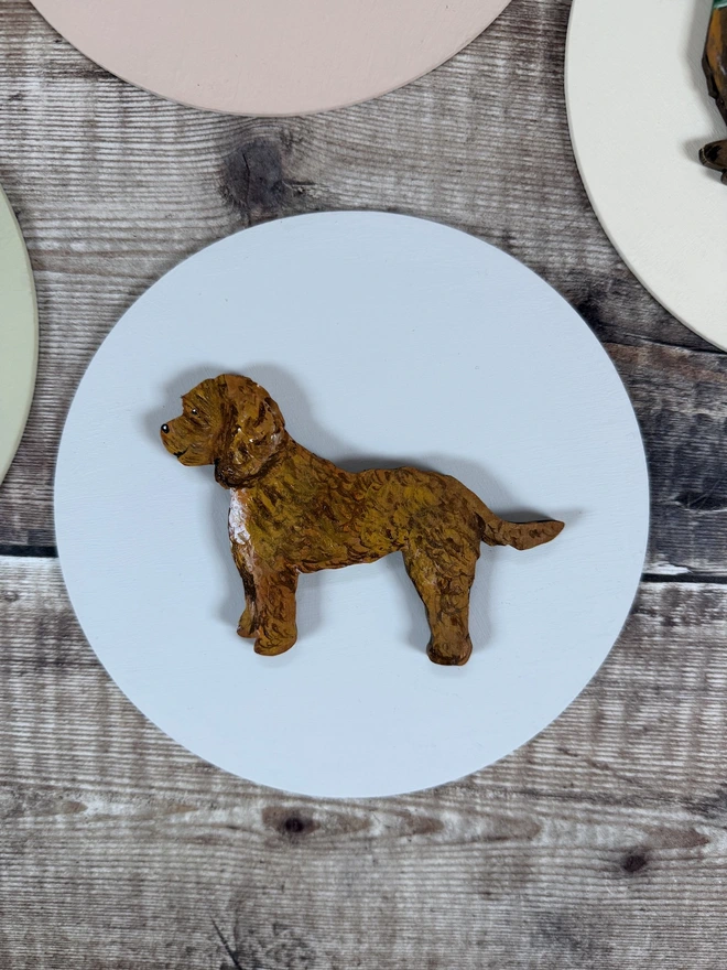 Hand - painted Cockapoo Dog portrait  -dog on pale green background