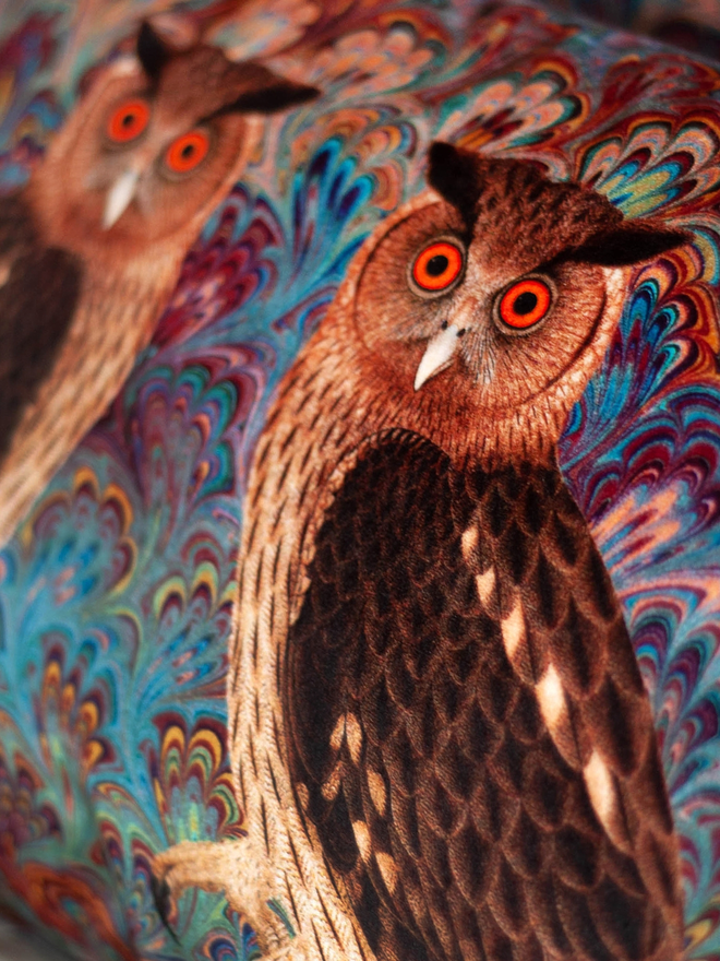 handmade owl design velvet cushion