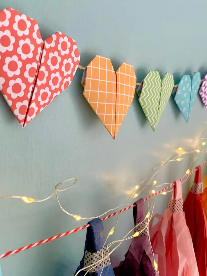 Rainbow Origami Heart Garland Kit