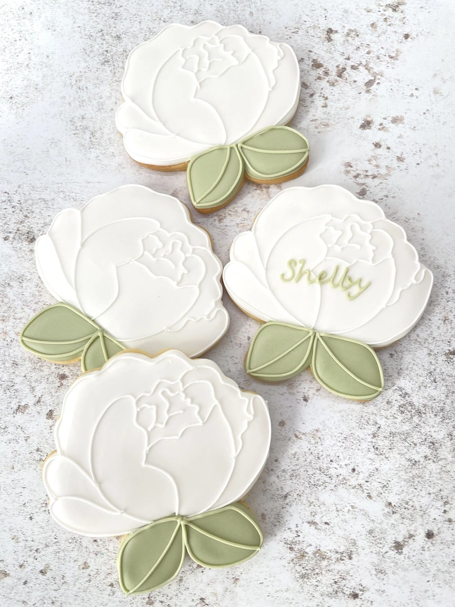 Peony flower iced biscuits
