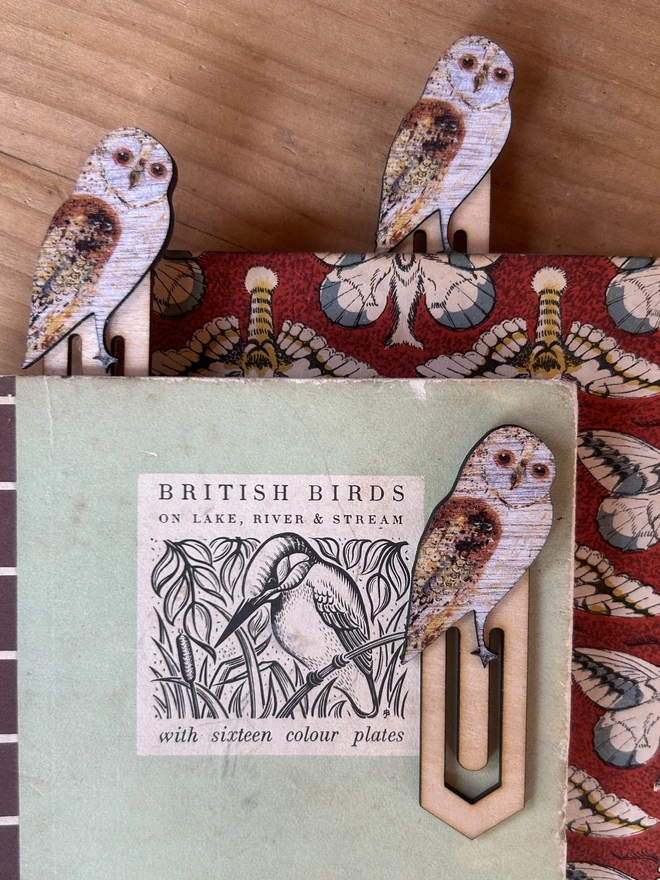 3x Barn Owl birch plywood paperclip bookmark used in books
