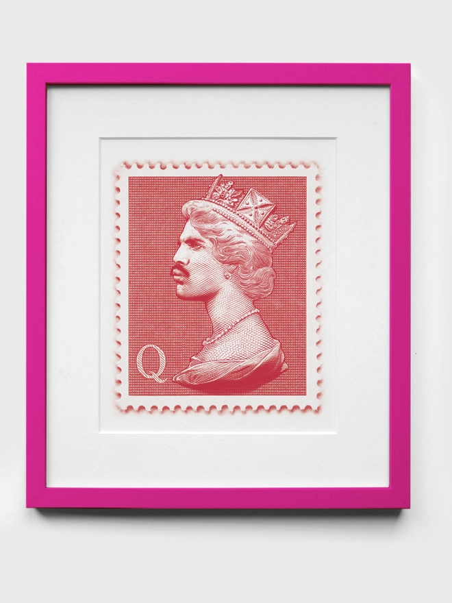 Freddie Mercury Red Stamp - Neon Pink Frame