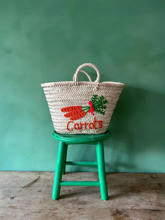 'Carrots' Hand Embroidered Market Basket 