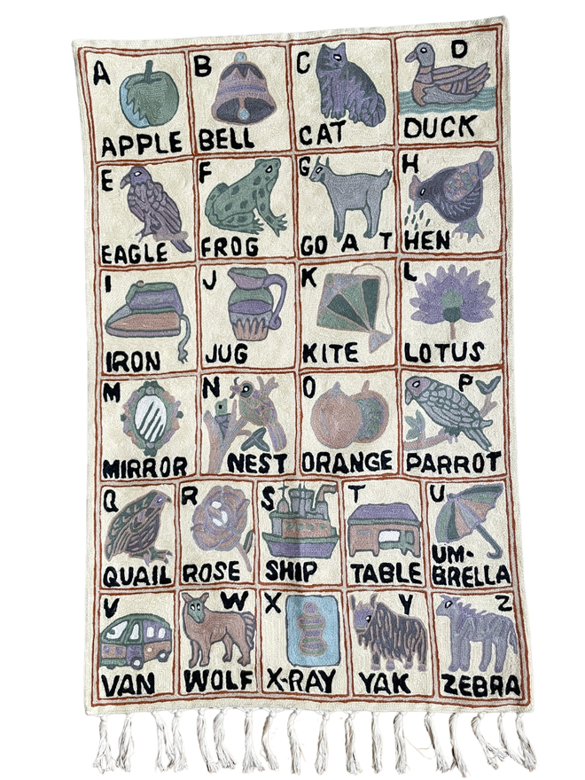 Moppet hand-embroidered alphabet abc tapestry Jhelum cut out