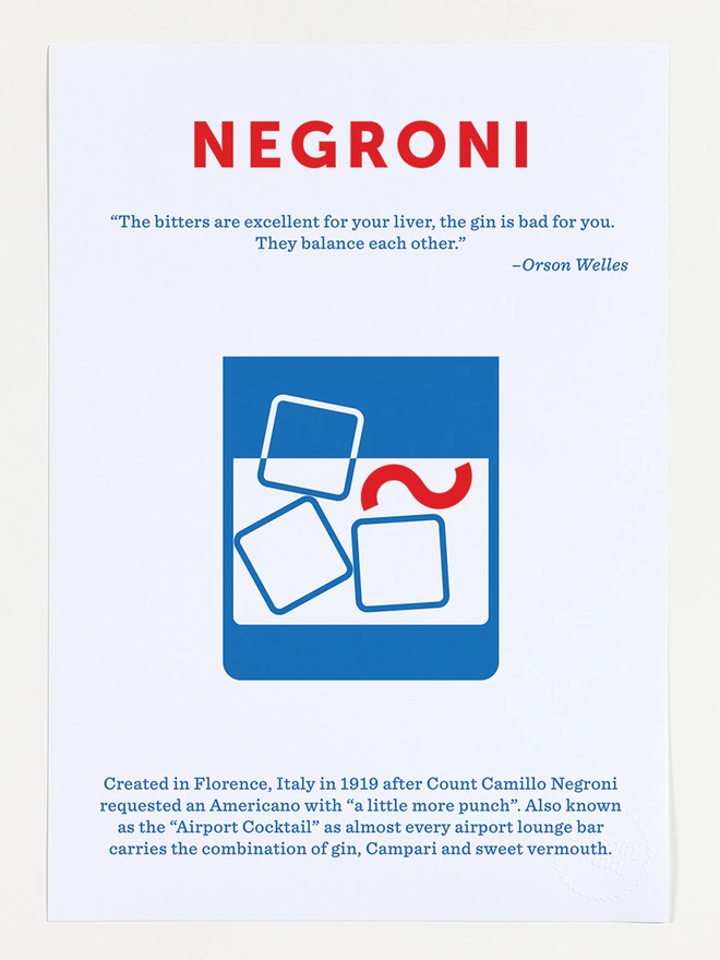 'negroni' screen print in blue and red