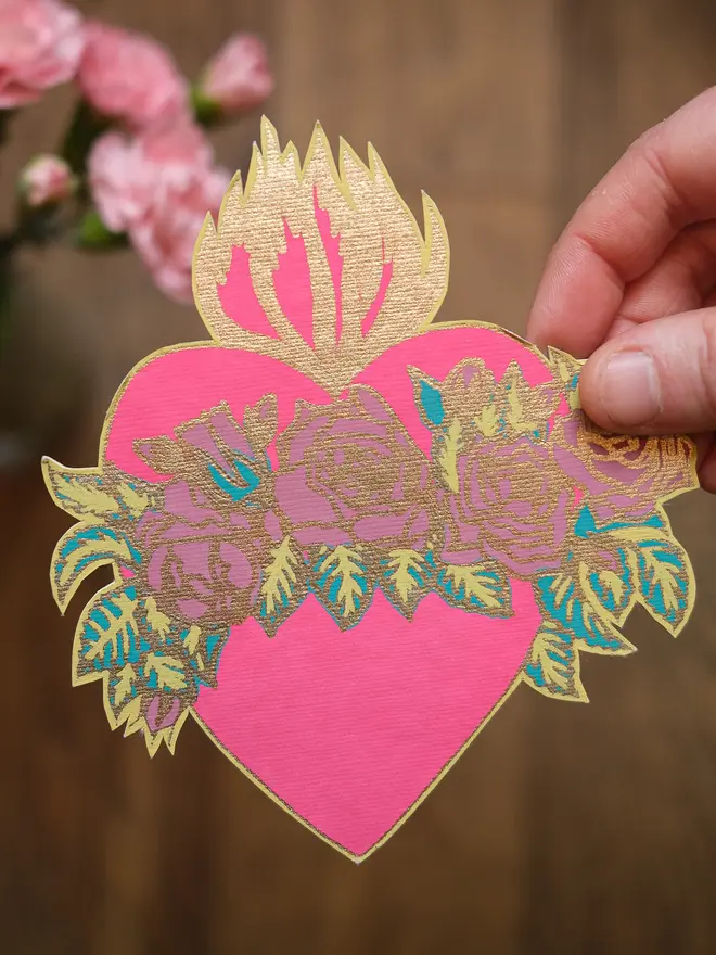 flaming floral pink heart valentines love card