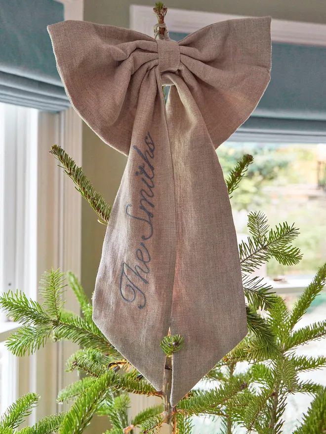 Personalised Christmas bow tree topper