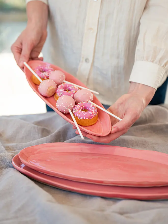 pink ceramic platter, jenny hopps pottery