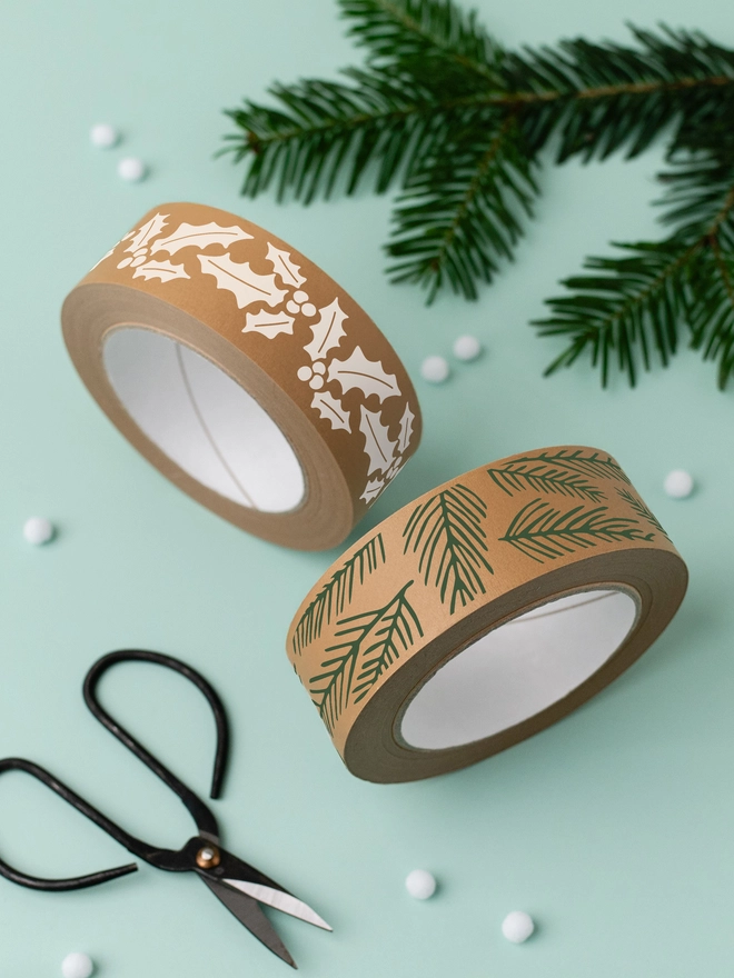 Pine Needles Paper Tape and White Holly Paper Tape